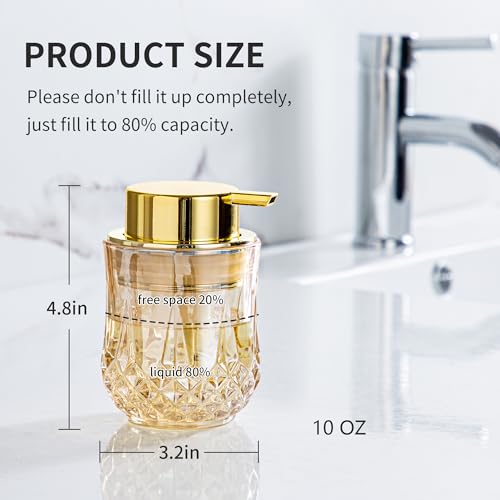 Enra Glass Foaming Soap Dispenser, Gold Foam Hand Soap Dispenser Bathroom | Refillable Foaming Hand Soap Dispenser. Gold Finish Adds Style to Sinks, Countertops,Kitchens and Bathroom Vanity Decor. - color: Gold-foam