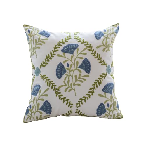 YIcabinet Pillow Covers Set of 2, Embroidered Blue Flower Pattern Throw Pillow Cover,Square Cotton Cushion,Pillow Case for Sofa Bedroom Couch,18"x18" - color: White26