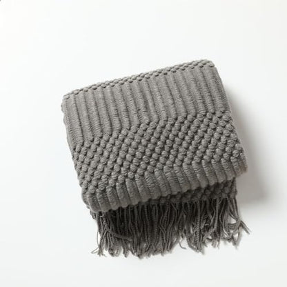 Decorative Throw Blanket, Soft Cozy Woven Boho Giftable for Couch or Bed for Home Decor/Design, 50”L x 95”W, 50”L x 70” (Dark Grey, 127x180cm)