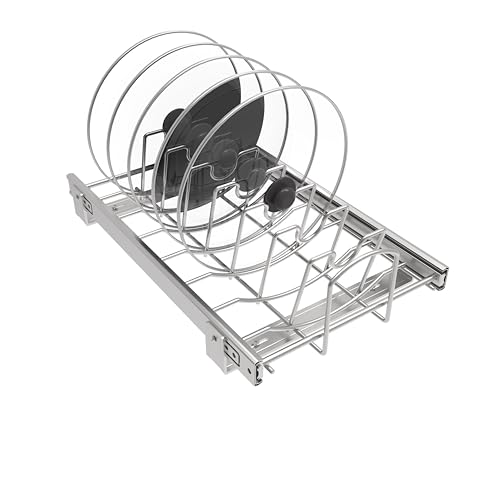 Slide Out Pan and Pot Lid Organizer For Under Cabinet, Wire Dividers Kitchen Pull Out Pot Lid Rack Organization And Storage, Full-Extension Rail, 12" W X 20" D - color: Pot lid organizer