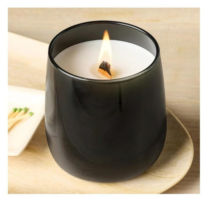 YR BH&G – Luxury Scented Candle, Warm Leathered Amber, 14.5 oz Wooden Wick Jar