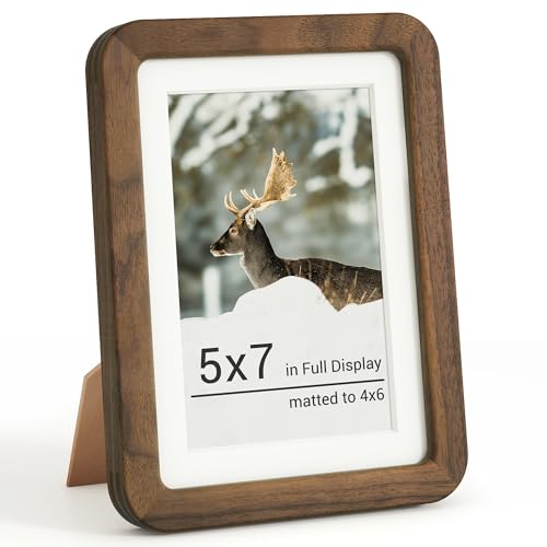 RICHFOCUS 5x7 Picture Frame, Solid Walnut Wood Photo Frame with Double Tenon Rounded Corner & Chamfered Curved Edge, 5 by 7 Wooden Frame Matted to 4x6 Photos, Diploma Certificate Document Frame - color: Walnut, size: 5x7