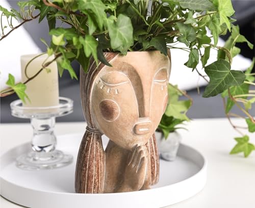 Saysmile Face Planter Pots with Drainage Hole, Resin Head Planters for Indoor Plants Flower Plant Pots Succulent Pot, Cute Girl Face Planter Gifts for Lover-Praying - color: Praying - Rustic