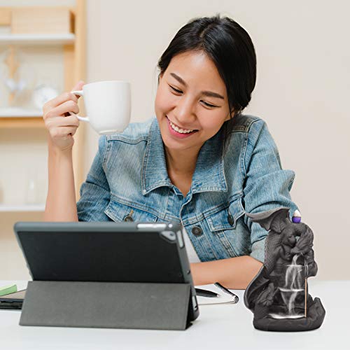 Ceramic Dragon Backflow Incense Holder Waterfall Incense Burner, Smoke Incense Holder, with 70 Backflow Incense Cones + 50 Incense Stick, 1 Mat, 1 Tweezers Home Decor (Brown-Light Dragon) - color: Brown-light Dragon