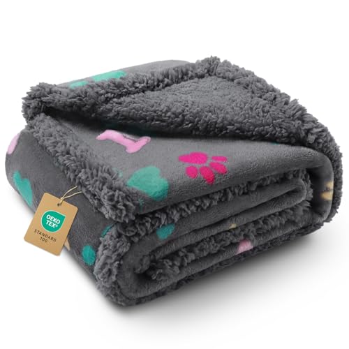 Luciphia Waterproof Dog Blanket Reversible Sherpa Fleece for Large Dogs Cat | Soft Print Pet Blanket Washable Pee Proof, Furniture Protector for Couch Sofa Bed Car, Cozy Throw (40" x 28", Grey Bone) - color: Grey Bone, size: S (40" x28")