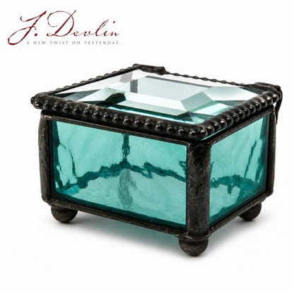 J Devlin Turquoise Stained Glass Ring Box Small Glass Keepsake Box | mall turquoise stained glass ring box for rings earrings charms tiny keepsakes and meaningful treasures - color: turquoise