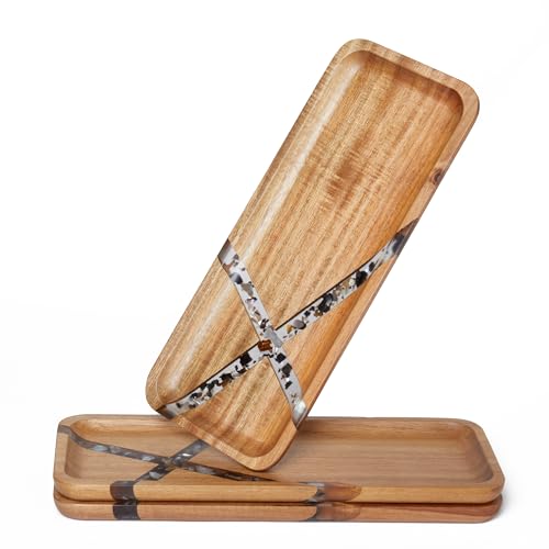 Resin Inlay Acacia Charcuterie Cheese Trays 3 Pack 14x5.5 in | Solid Natural Acacia Wood, Food Safe & Durable. Versatile home tray, simple to clean, wonderful gift for all celebrations. - color: Resin 14"*3pcs
