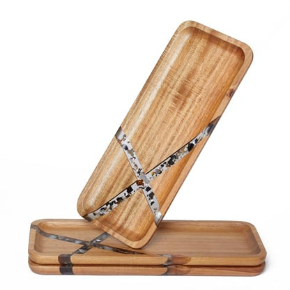 Resin Inlay Acacia Charcuterie Cheese Trays 3 Pack 14x5.5 in | Solid Natural Acacia Wood, Food Safe & Durable. Versatile home tray, simple to clean, wonderful gift for all celebrations. - color: Resin 14"*3pcs