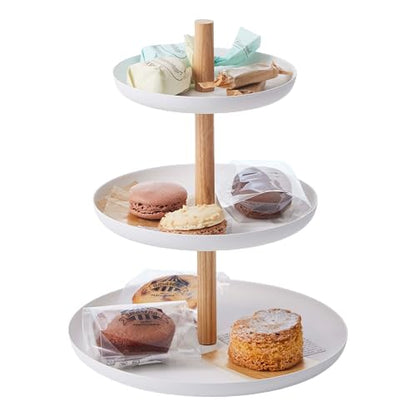 Yamazaki Home 3-Tier Food Serving Stand - Appetizer & Dessert Tray Party Organizer Steel + Wood White | 3-tier food serving stand & party organizer. Durable steel and wood construction. Display appetizers and hors d'oeuvres. - size: 7.9"