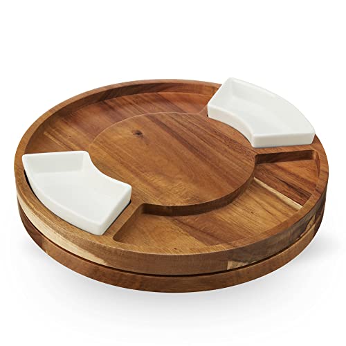 Twine Rotating Wood Serving Board - Round Charcuterie Board - Lazy Susan Wooden Cheese Board Set with Ceramic Dishes - Set of 1 - style: Charcuterie Lazy Susan