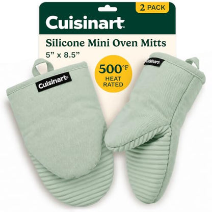 Cuisinart Mini Oven Mitts, 2-Pack 5"x8.5", Heat Resistant 500F | Compact pot holder for baking, air fryer, and cookware, silicone non-slip grip, hanging loop, fits either hand, wipes clean - color: Mint Green