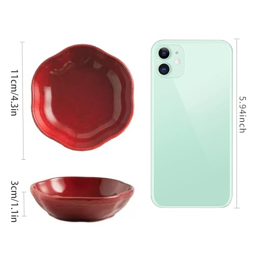 BEUNAIZER Ceramic Ring Dish, 4.3 in Flower Jewelry Tray with Raised Sides | Keeps rings, earrings, keys and hair accessories visible on a vanity, nightstand or bathroom counter. - color: red