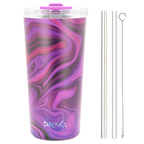Drinco - 20 oz Stainless Steel Tumbler | Double Walled Vacuum Insulated Mug With Lid, 2 Straws, For Hot & Cold Drinks (20oz Purple Swirl) - color: 20oz Purple Swirl