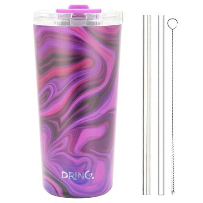 Drinco - 20 oz Stainless Steel Tumbler | Double Walled Vacuum Insulated Mug With Lid, 2 Straws, For Hot & Cold Drinks (20oz Purple Swirl) - color: 20oz Purple Swirl