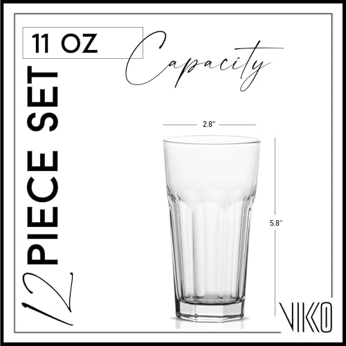 Vikko Drinking Glasses, 11 Ounce Large Glass Cups, Durable Glasses Set of 12, Stackable Water Glass, Highball Heavy Base Tumblers, Dishwasher Safe - style: 11 Ounce- Set of 12