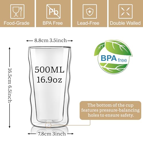 Joeyan Double Walled Insulated Tumbler,15 oz Beer Cocktail Glass Cups Highball Drinking Glasses,Double Lined Borosilicate Smoothie Hot Beverage Tea Coffee Glassware,Set of 2 - color: 15 oz Double Walled Insulated Tumbler
