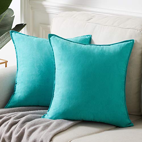 Fancy Homi 2 Packs Premium Faux Suede Decorative Throw Pillow Covers, Super Soft Square Pillow Case,Solid Cushion Cover for Couch/Sofa/Bedroom (18" x 18", Set of 2, Turquoise) - color: Turquoise, size: 18" x 18" (Pack of 2)
