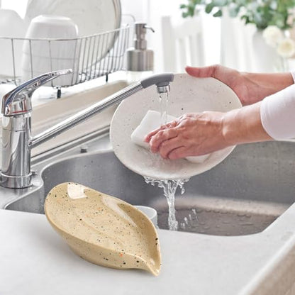 Soap Holder, Self Draining Soap Dish, Leaf Shape Bar Soap Holder Ceramic Drain Soap Dishes for Bathroom Sink Shower Kitchen, Easy to Clean Keeps Soap Dry, ANTIS'S HOME - color: Lightcurry-1pcs-enhanced Draining