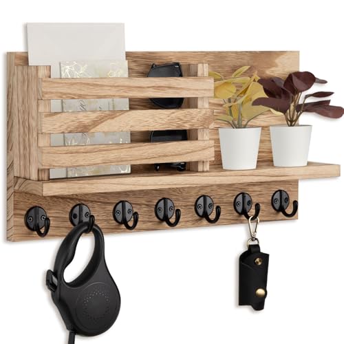 Lwenki Key Holder for Wall – Decorative Wooden Mail Holder and Key Shelf with Mounting Hardware, Installation Guide – Paulownia Wood with Metal Key Hooks (Wood, Extra Large - 15.6inch) - color: Wood, size: Extra Large - 15.6inch