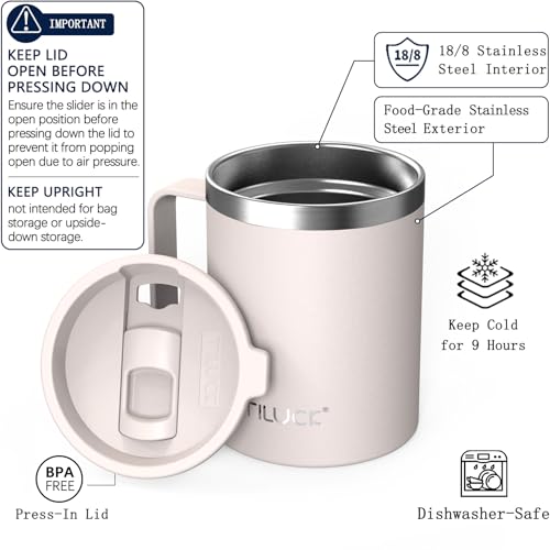 TILUCK 12 oz Insulated Coffee Mug with Lid and Handle | BPA-Free Lid, Double-Wall Vacuum Insulation, Stainless Steel Coffee Cup, Dishwasher Safe Mug for Hot & Cold Drinks,SakuraPink - color: Matte SakuraPink, size: 12 Ounces