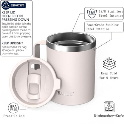 TILUCK 12 oz Insulated Coffee Mug with Lid and Handle | BPA-Free Lid, Double-Wall Vacuum Insulation, Stainless Steel Coffee Cup, Dishwasher Safe Mug for Hot & Cold Drinks,SakuraPink - color: Matte SakuraPink, size: 12 Ounces