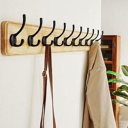 Coat Rack Wall: 38-1/4" Long, Patented, Heavy-Duty, 10-Double-Hooks Wooden Wall Mounted Coat Rack Coat Hanger Hook Rail for Winter Coats Hat Jacket Clothing, Light Brown - color: Light Brown & Black, size: L=38.3"(1pcs)