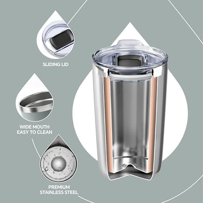 Ideus 20 oz Tumbler, Travel Coffee Mug with Splash Proof Sliding Lid, Double Wall Stainless Steel Vacuum Insulated Coffee Mug for Home and Office, Keep Beverages Hot or Cold, Gray - color: Gray