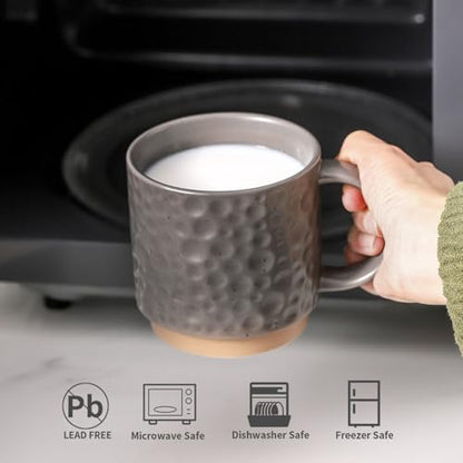 Nihow 16 Oz Ceramic Coffee Mug Set of 4 with Stackable Stand,Matte Gray | Stackable, Stainless Stand Included, Cappuccino & Tea, Hot/Cold Drinks, Dishwasher & Microwave Safe - color: Matte Gray, size: 16 oz With Stand