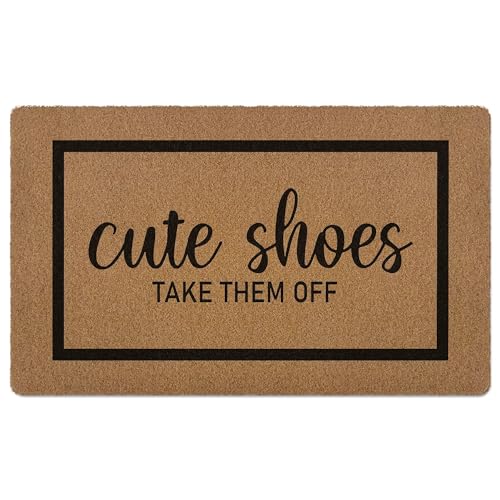 Cute Shoes Take Them Off Door Mat, Funny Welcome Front Door Mat Indoor Outdoor Entrance, Rustic Artificial Coir Doormat Rugs for Porch Entry Patio Kitchen Decor 30x17in