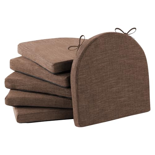 IPYNBAP Chair Cushions for Dining Chairs, Kitchen Chair Cushions, 16'' x 16'' x 2'', Non Slip Indoor Seat Cushions, Chair Pads for Dining Chairs with Ties & Removable Cover, Set of 6, Brown - color: Brown, size: 6 Count(Pack of 1)
