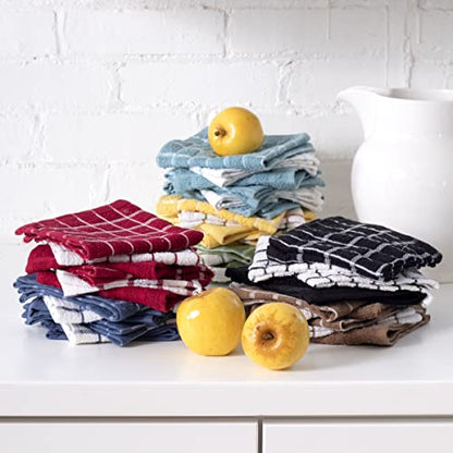 Ritz Premium 100% Cotton Terry Check Kitchen Dish Cloths - Highly Absorbent, Super Soft, Long-Lasting, 12"x12", 6-Pack, Black - color: Black, size: 6-Pack - Dish Cloths