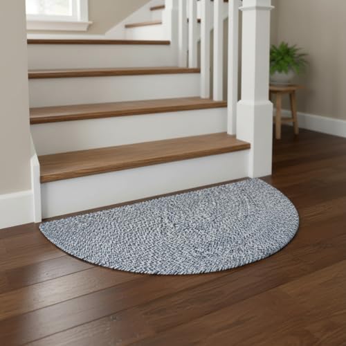 Super Area Rugs Farmhouse Braided Rug Cotton Kitchen Reversible Carpet Blue & White, 20" X 40" Half Circle - color: Blue & White, size: 1'8" x 3'4" (Semicircular)