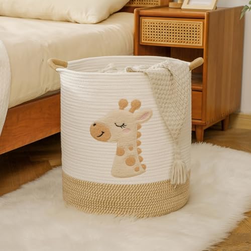 Large Blanket Basket for Living Room Storage,Toy Baskets Storage for Kids Stuffed Animal Storaged, Big Cute Cotton Rope Woven Laundry Basket with Handle for Nursery Baby Shower Gifts