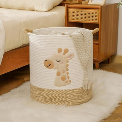 Large Blanket Basket for Living Room Storage,Toy Baskets Storage for Kids Stuffed Animal Storaged, Big Cute Cotton Rope Woven Laundry Basket with Handle for Nursery Baby Shower Gifts