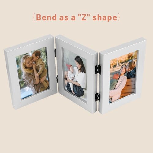 Golden State Art, 4x6 Triple Picture Frame Silver- Real Glass, 1 Pack | Trifold Photo Frame Vertical Display for Desktop - Three Folding Picture Collage - color: Silver, size: 4x6(1 Pack)