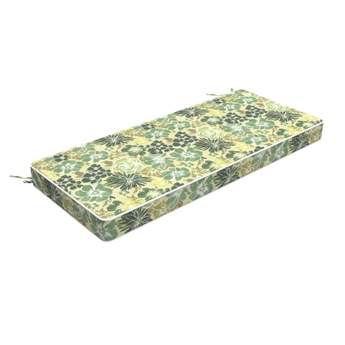 LVTXIII Bench Cushion with Ties, 42x18 Inch Water-Repellent Patio Furniture Cushion, 3" Thick Foam Pad for Outdoor Indoor Window Seat, Porch Swing, Loveseat, Green Rose - color: Green Rose, size: 42"x18"x3"
