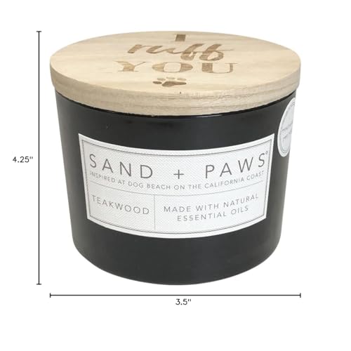 Sand + Paws Scented Candle - Teakwood - Additional Scents and Sizes –Luxurious Air Freshening Jar Candles Neutralize pet Odors and Enhance Home décor – 100% Cotton Lead-Free Wicks - 12 oz - size: 12 oz