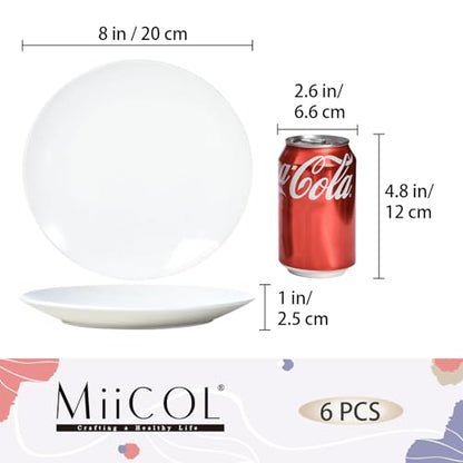 Miicol Ceramic Appetizer Plates Set of 6, White Dessert Plates 8 Inch, Small Dinner Plates, Modern Round Salad Plates, Porcelain Serving Dishes for Snack, Bread, Fruit, Microwave & Dishwasher Safe - color: White