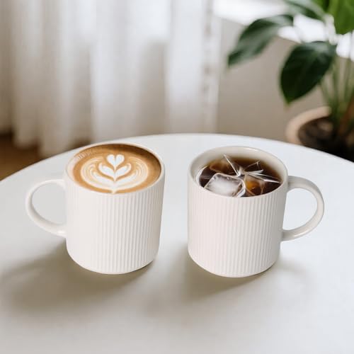 MONITO Coffee Mugs Set of 6,16 oz Ceramic Coffee Cups with Large Handles | Stoneware Mugs Set Suitable for Lattes,Hot tea,Cappuccinos,Mochas and Cocoa,Microwave & Dishwasher Safe,White - color: White, size: 6PCS