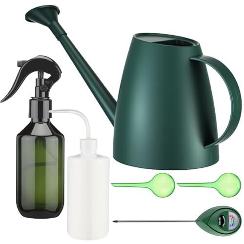 Reallnaive 6 Pcs Indoor Watering Can Set 1/2 Gallon Can 6.8 oz Spray Bottle 17 oz Squeeze Bottle Plant Watering Globes Soil Moisture Meter Small Spraying Set for Indoor Outdoor Plants (Dark Green) - color: Dark Green