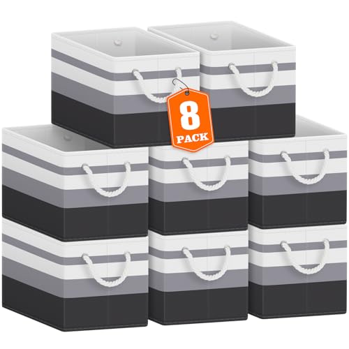 Storage Bins 8-Pack, Foldable Storage Baskets for Organizing Toys, Books, Shelves, Closet, Large Storage Box with Rope Handles, Sturdy Organizer Bins,Gradient Grey - color: Gradient Grey, size: 8pack
