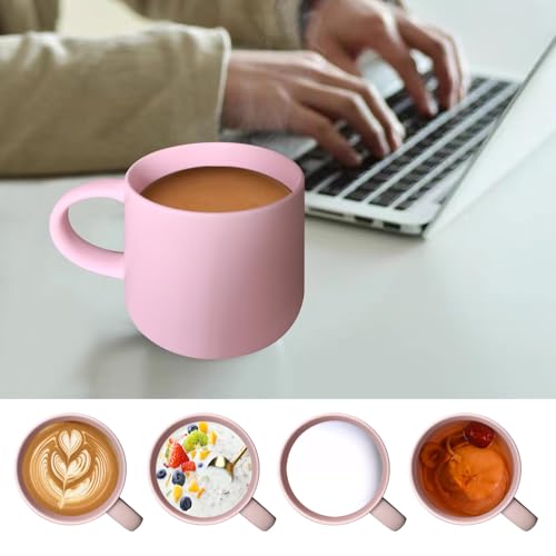 15 oz coffee mug set of 4 stackable heavy ceramic mug gift for Tea Milk Latte, Dishwasher, Microwave safe, pink - color: Pink