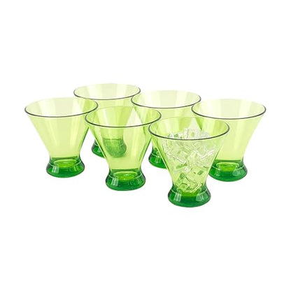Set of 6 Martini glass 9 oz Stemless Glasses,Heavy Base Stable Cocktail/Drink/Juice/Red Wine Glasses,Fits Ice Cream/Milkshakes,Dishwasher Safe,Ideal Gift for Home Party (Green) - color: Green