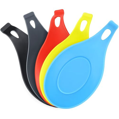 Spoon Rest for Stove Top, 5 Pack Small Silicone Spoon Holder for Kitchen Counter, Coffee Spoon Rest, Heat Resistant Cooking Spoon Holder Perfect Kitchen Gadgets,Ladles - color: Blue yellow red black grey