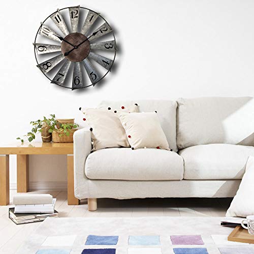 Mrocioa 24inch Windmill Distressed Metal Wall Clocks Rustic Large Decorative Clock Oversized Farmhouse Decor,Non Ticking,Battery Operated - size: 24 inch