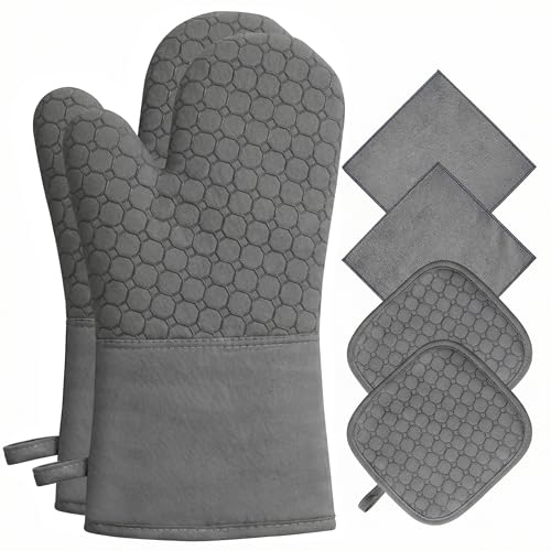Pot Holders Set, 6 Piece Kitchen Oven Mitts & Towels Set | 2 Pot Holders, 2 Oven Mitts, 2 Dish Towels, Heat Resistant up to 500°F, Ideal for Cooking & Baking - color: 2 Pot Holders, 2 Mitts, 2 Towels