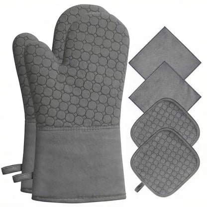 Pot Holders Set, 6 Piece Kitchen Oven Mitts & Towels Set | 2 Pot Holders, 2 Oven Mitts, 2 Dish Towels, Heat Resistant up to 500°F, Ideal for Cooking & Baking - color: 2 Pot Holders, 2 Mitts, 2 Towels