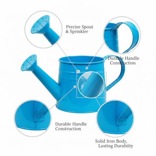 Long Spout Iron Watering Can for Indoor & Outdoor Plants, Durable Metal Design with Precise Flow Control (1 Pack) - color: Blue
