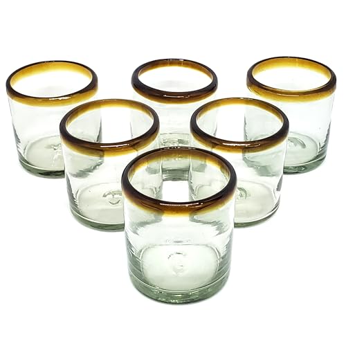Amber Rim 8 oz DOF Rock Glasses (set of 6), Recycled Glass, Lead-free, Toxin-Free (DOF Rocks) - style: 8 oz DOF Rocks