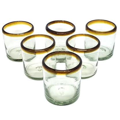 Amber Rim 8 oz DOF Rock Glasses (set of 6), Recycled Glass, Lead-free, Toxin-Free (DOF Rocks) - style: 8 oz DOF Rocks
